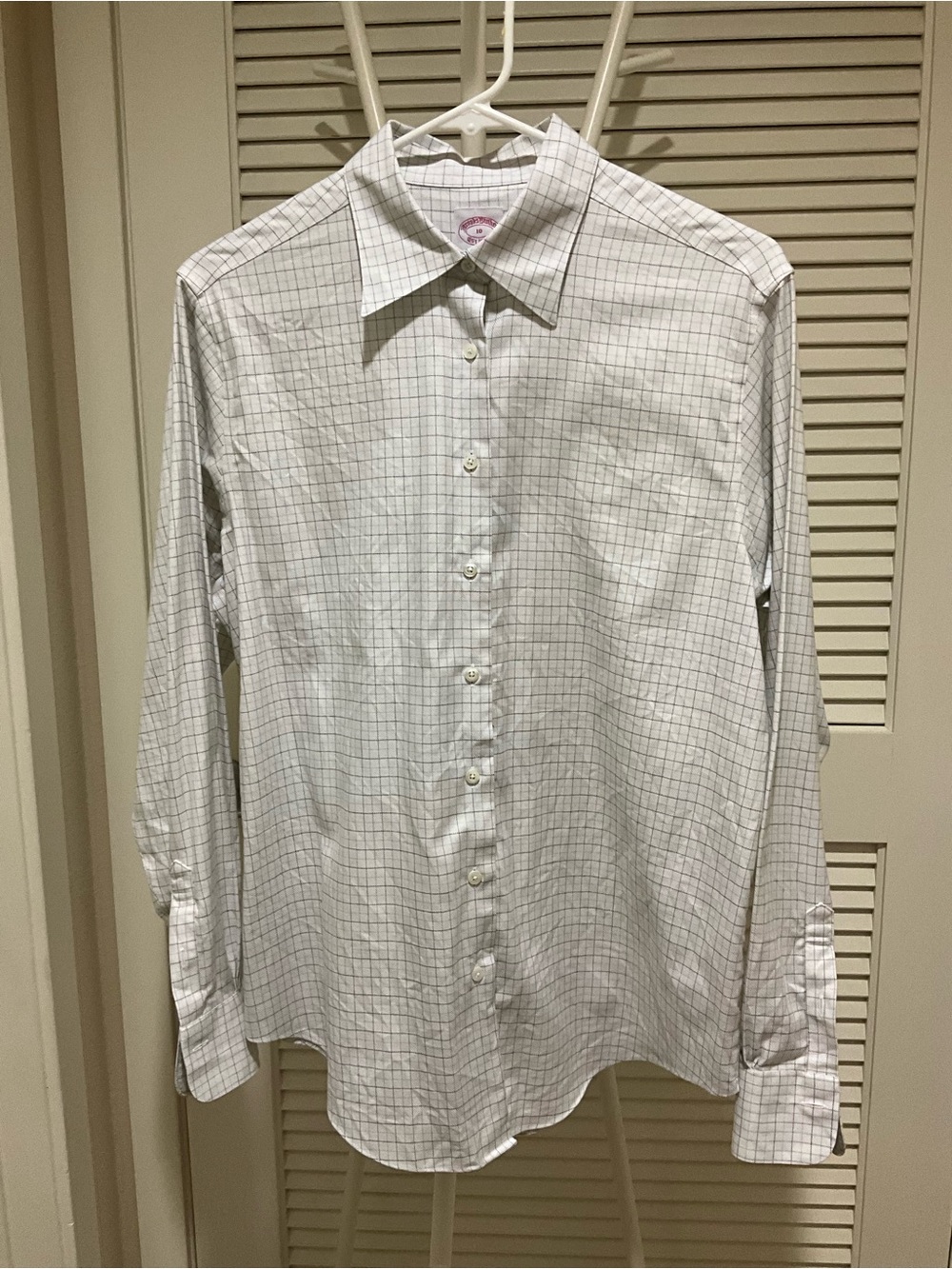 Brooks Brothers 100% cotton White Dress Shirt with Gray Windowpane Check